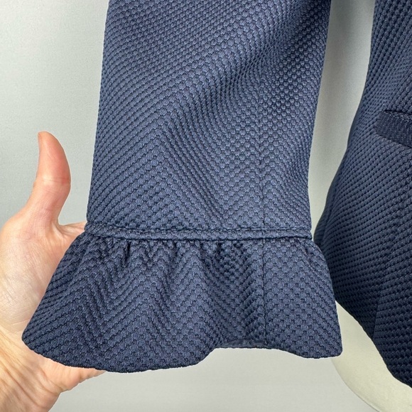 Amanda + Chelsea Blazer Navy Blue Slim Fit Ruffle Cuffs Size 8 Office Career - Picture 4 of 9
